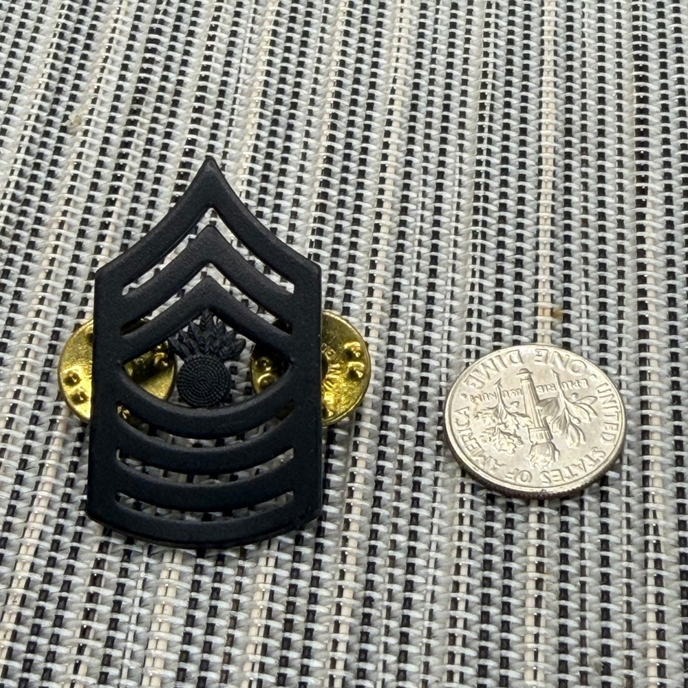 US Army Master Sergeant Ordnance Corps Rank‎ Insignia Pin Subdued Black Metal E8